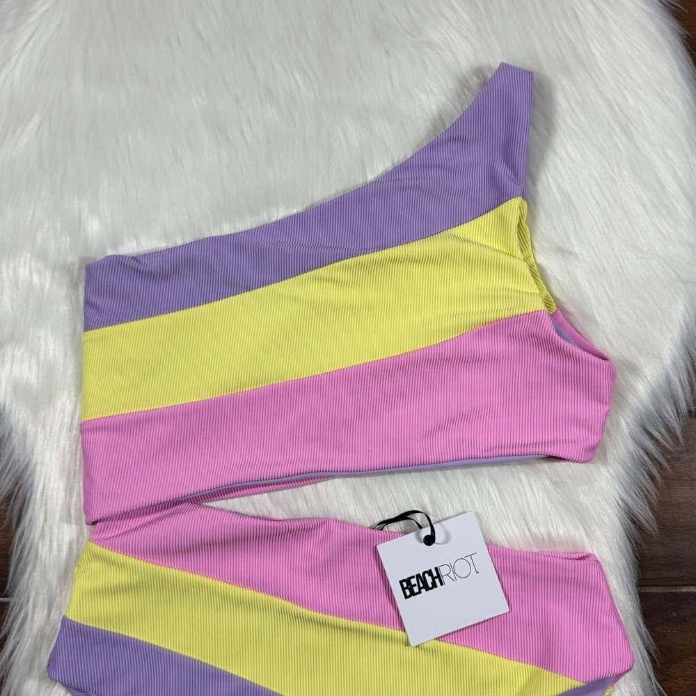 Beach Riot Womens Size Large Pink Yellow Purple Joyce Cut Out One Piece Swimsuit - Picture 2 of 11